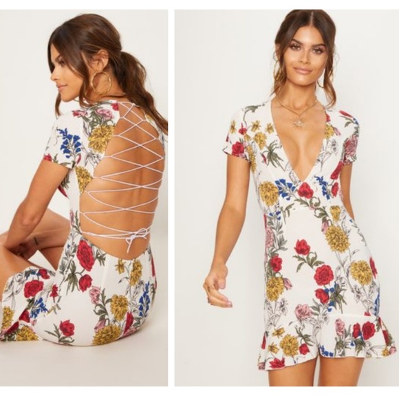 criss cross back frill hem shift dress